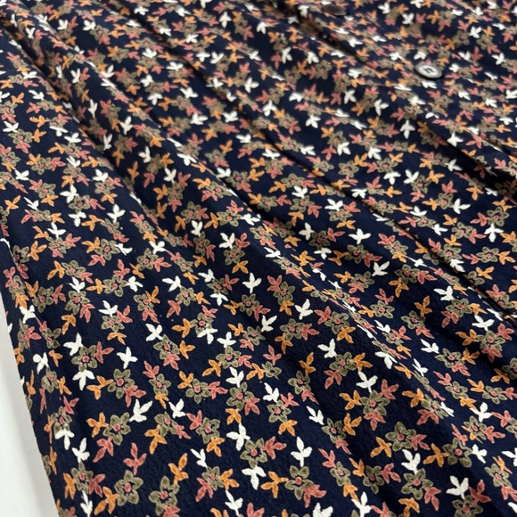 Vintage Button Front Navy Floral A-line Long Midi Skirt Boho Prairie Cottage M - Picture 3 of 8